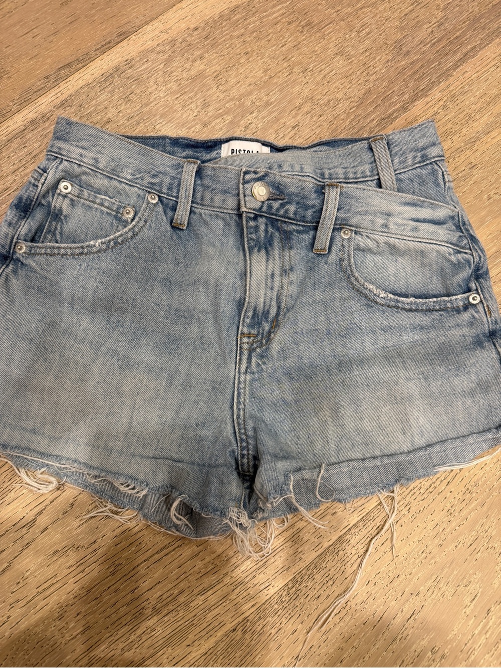 pistola Light Blue cross cross Distressed Denim Cutoff Shorts